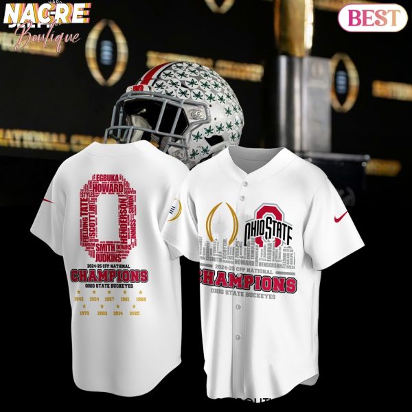 2024-25 CFP National Championa Ohio State Buckeyes Baseball Jersey – White