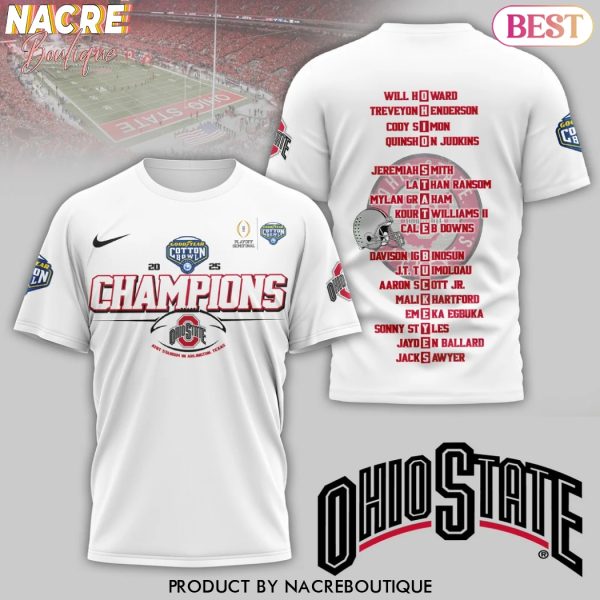 2025 Champions Ohio State Buckeyes 3D T-Shirt – White