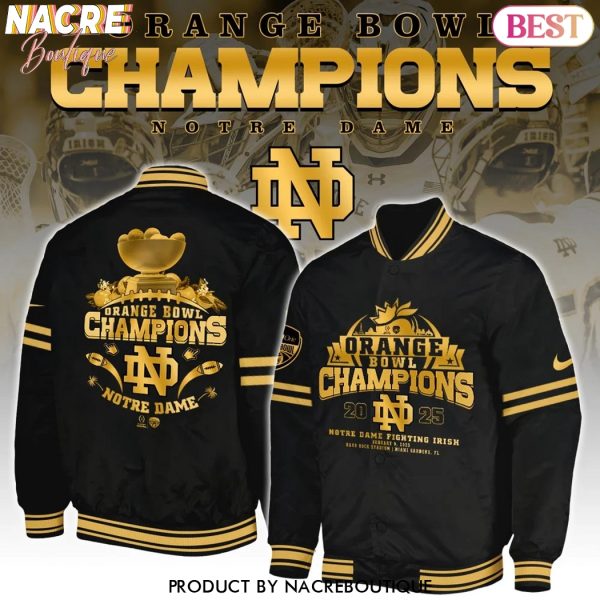 2025 Orange Bowl Champions Notre Dame Fighting Irish Football Baseball Jacket – Black