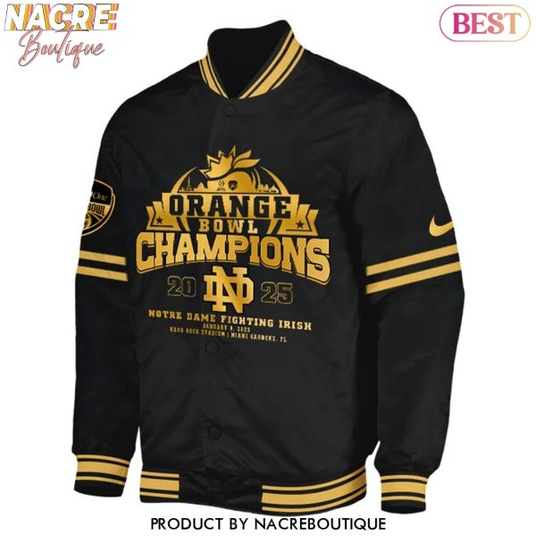 2025 Orange Bowl Champions Notre Dame Fighting Irish Football Baseball Jacket – Black