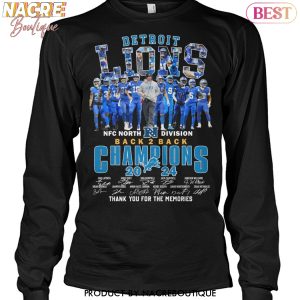 Detroit Lions NFC North Champions 2024 Back To Back Signature Thank You For The Memories Unisex T-Shirt