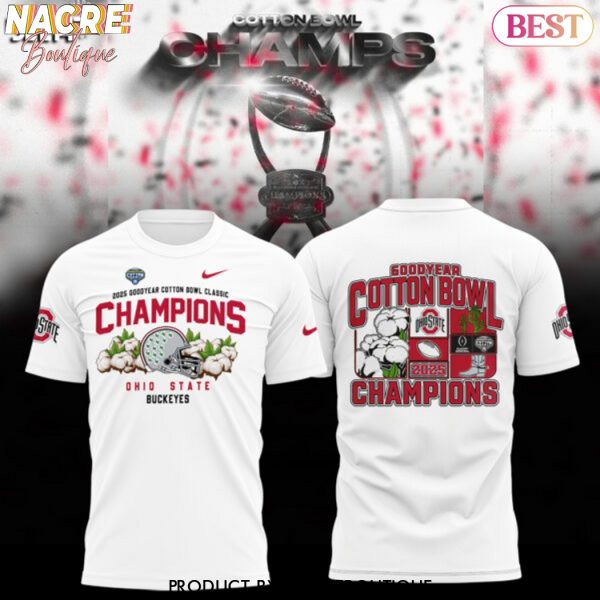 Goodyear Cotton Bowl 2025 Champions Ohio State Buckeyes 3D T-Shirt – White