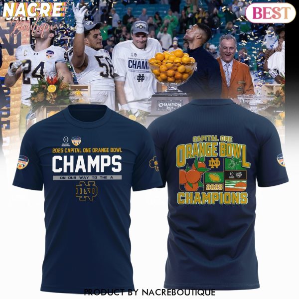 Notre Dame Fighting Irish 2025 Capital One Orange Bowl Champions 3D T-Shirt – Blue