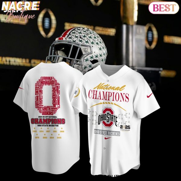 Ohio State Buckeyes 2024-25 CFP National Champion Baseball Jersey – White