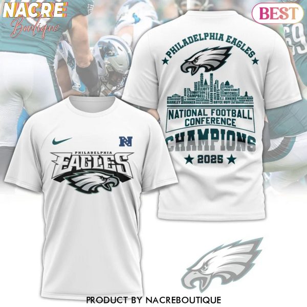 Philadelphia Eagles American Football Conference Champions 2025 3D T-Shirt – White