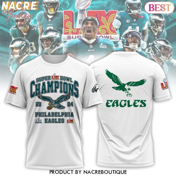 2024 Super Bowl LIX Champions Philadelphia Eagles 3D T-Shirt – White