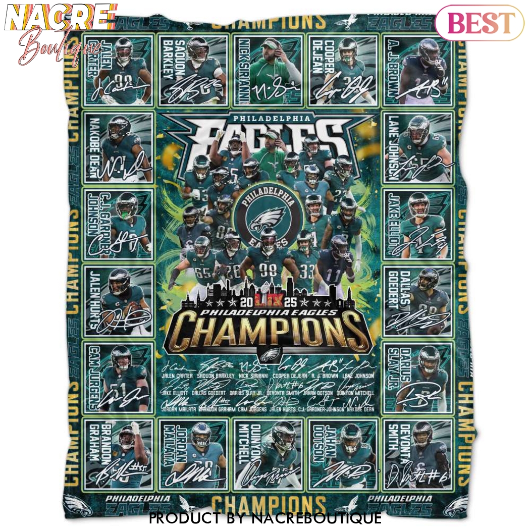 2025 LIX Super Bowl Philadelphia Eagles Champions Signature Blanket 2025 LIX Super Bowl Philadelphia Eagles Champions Signature Blanket