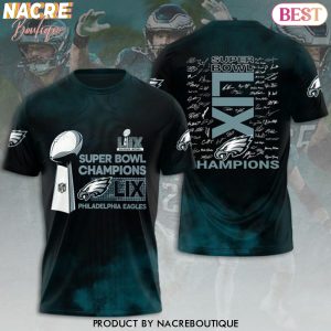 Super Bowl LIX Champions Philadelphia Eagles 2025 Signature 3D T-Shirt