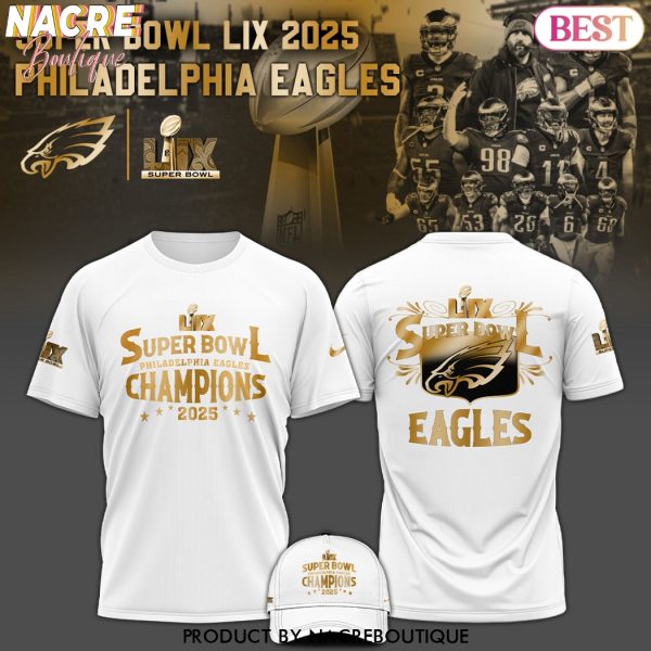 Super Bowl LIX Philadelphia Eagles Champions 3D T-Shirt – White